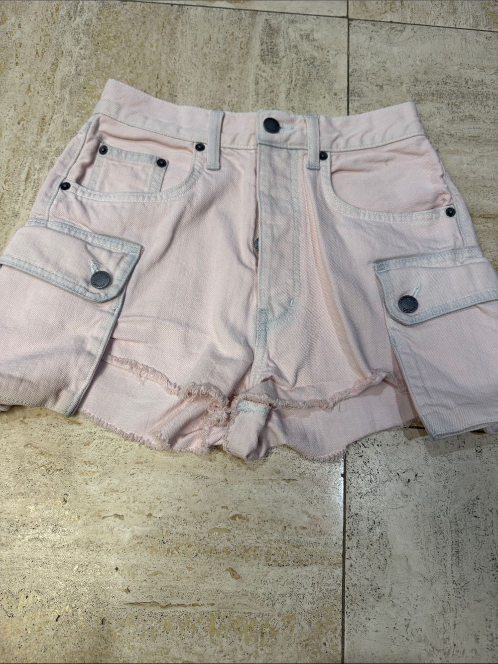 Carmar Light Pink Cargo Denim Shorts with Frayed Hem